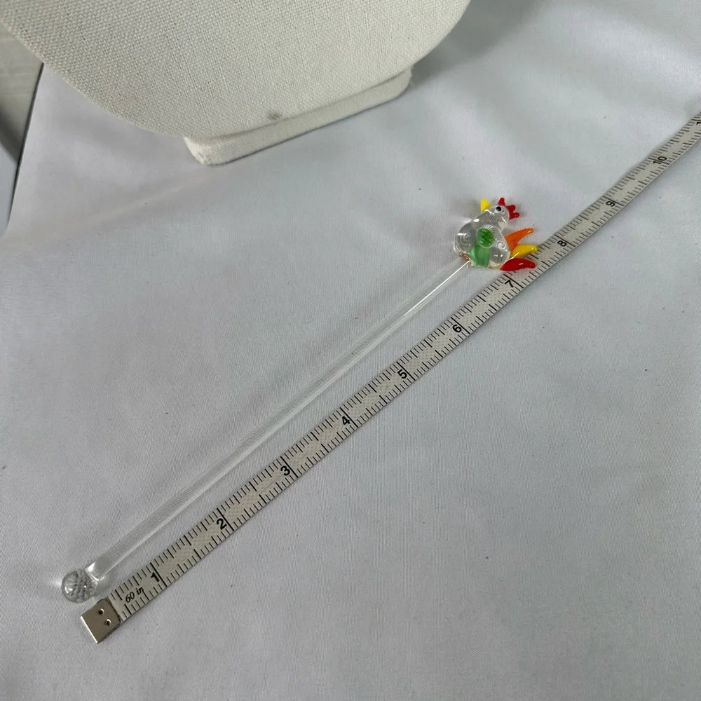 Rooster or hen glass swizzle stick